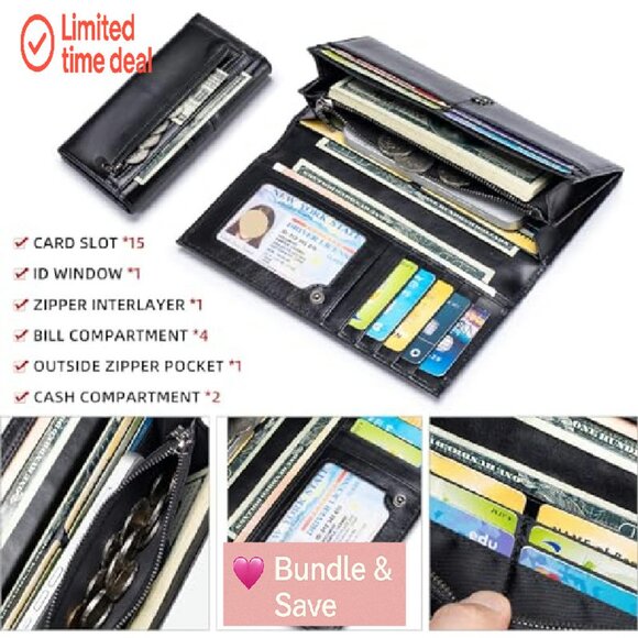 Slim RFID Blocking Leather Wallet with Coin Pocket ID Window Bifold - Picture 5 of 7